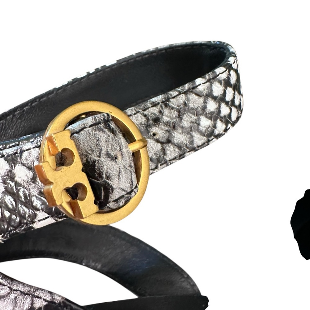 Tory Burch Camilla 100mm Snakeskin Embossed Wood Heel Platform Sandal Size 6.5 - Picture 10 of 15